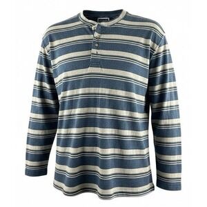 NUOVO Henley Shirt‎ Mens Large Blue Striped Long Sleeve Cotton Blend Casual
